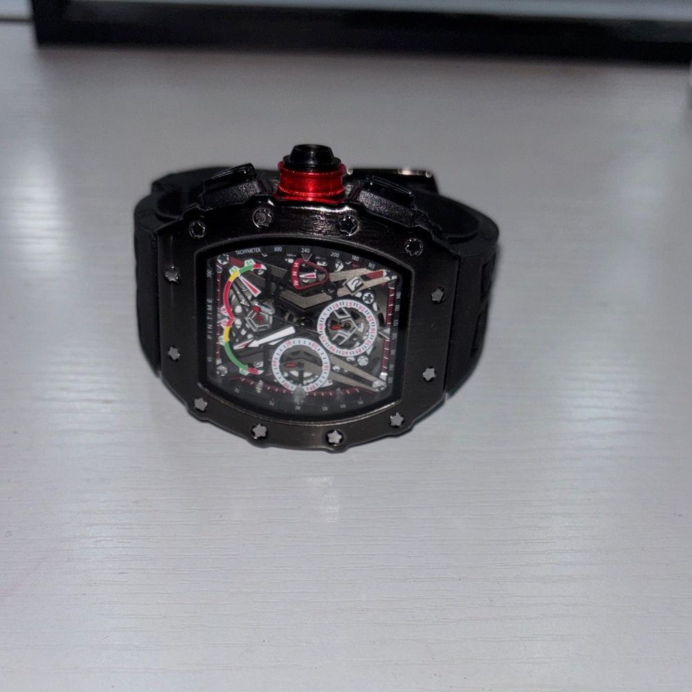 Black and Red Men's Skeleton Rectangle Watch (Richard Mille Type)